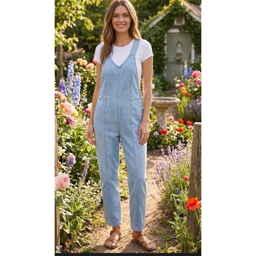 Anrabess Denim Overalls Women's Small Sean Detail Adjustable Straps Country Boho